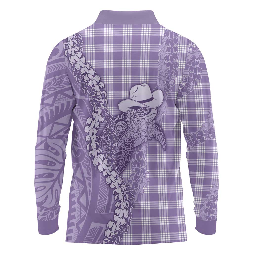 Purple Hawaii Palaka Cowboy Turtle Long Sleeve Polo Shirt Hawaiian Paniolo Puakenikeni Maile Lei DT05 - Polynesian Pride