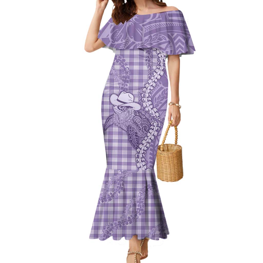 Purple Hawaii Palaka Cowboy Turtle Mermaid Dress Hawaiian Paniolo Puakenikeni Maile Lei DT05 Women Purple - Polynesian Pride