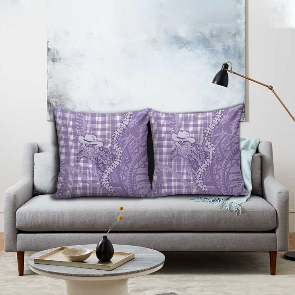 Purple Hawaii Palaka Cowboy Turtle Pillow Cover Hawaiian Paniolo Puakenikeni Maile Lei - Polynesian Pride