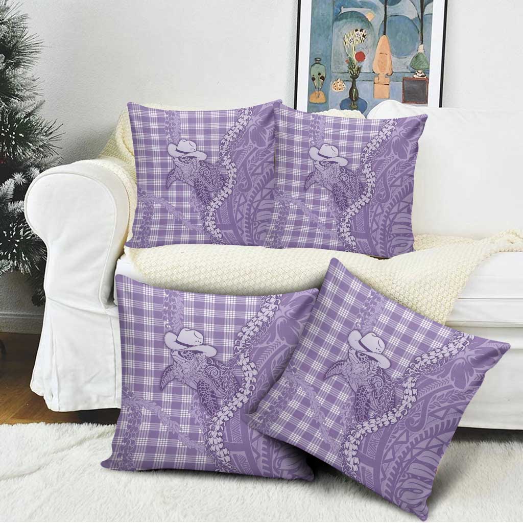 Purple Hawaii Palaka Cowboy Turtle Pillow Cover Hawaiian Paniolo Puakenikeni Maile Lei - Polynesian Pride