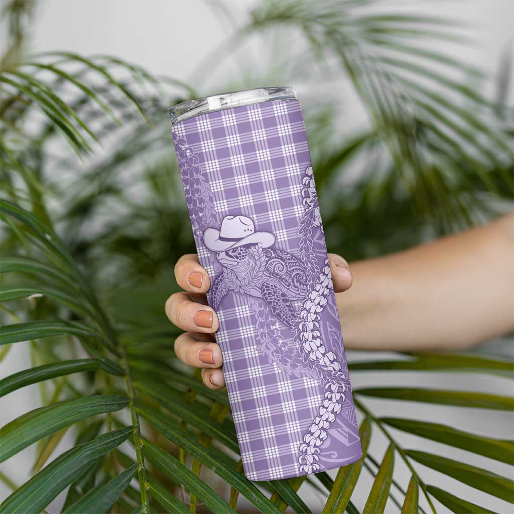 Purple Hawaii Palaka Cowboy Turtle Skinny Tumbler Hawaiian Paniolo Puakenikeni Maile Lei DT05 - Polynesian Pride