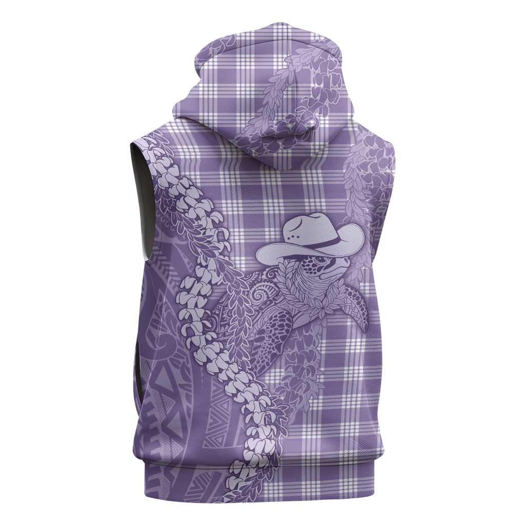Purple Hawaii Palaka Cowboy Turtle Sleeveless Hoodie Hawaiian Paniolo Puakenikeni Maile Lei DT05 - Polynesian Pride