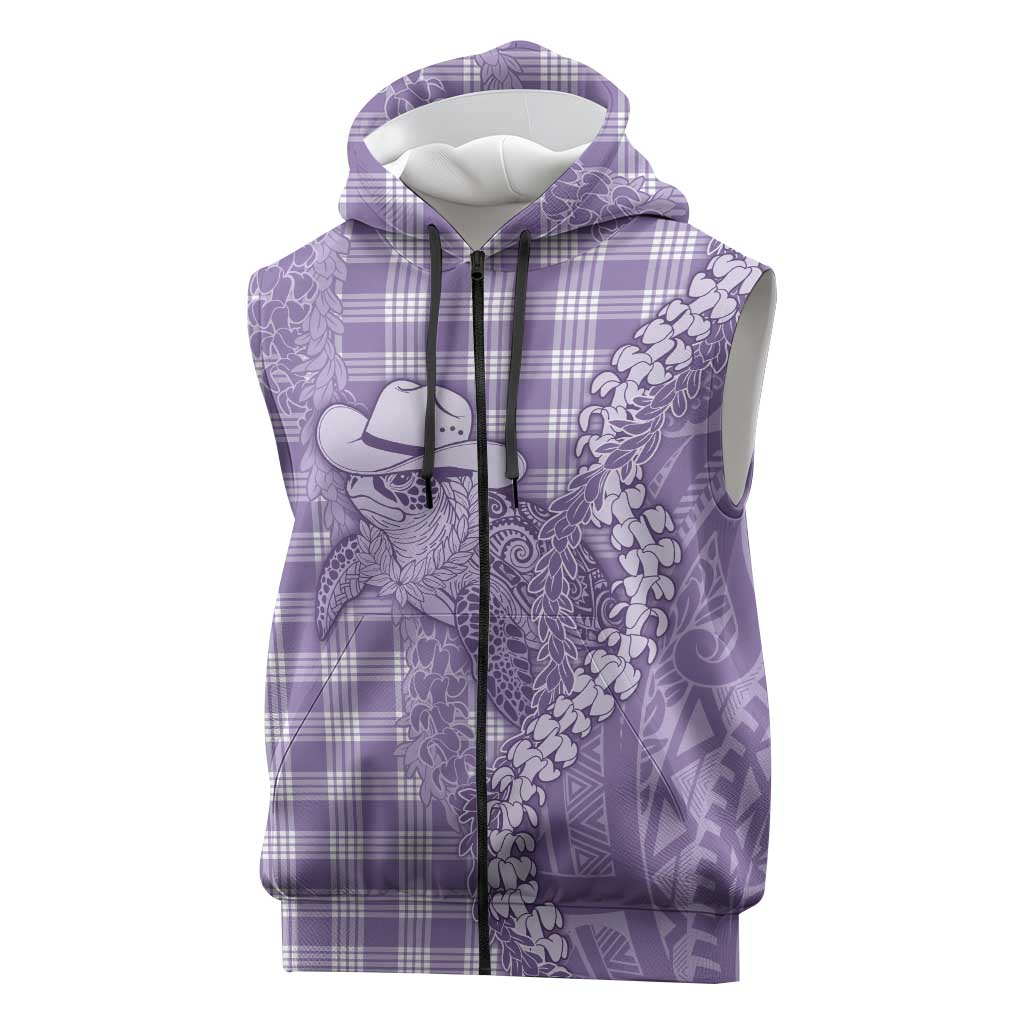 Purple Hawaii Palaka Cowboy Turtle Sleeveless Zip Hoodie Hawaiian Paniolo Puakenikeni Maile Lei DT05 Purple - Polynesian Pride