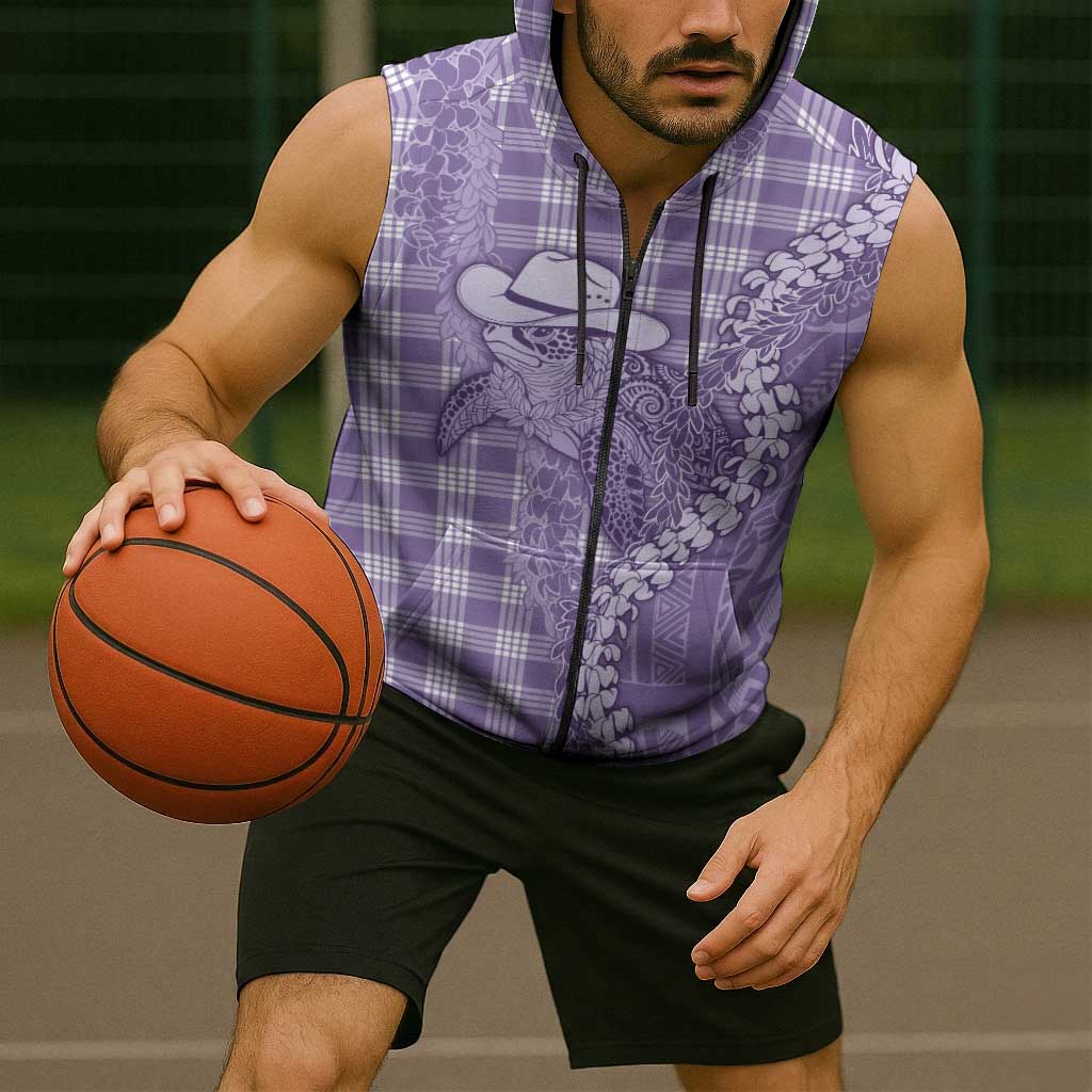 Purple Hawaii Palaka Cowboy Turtle Sleeveless Zip Hoodie Hawaiian Paniolo Puakenikeni Maile Lei DT05 - Polynesian Pride