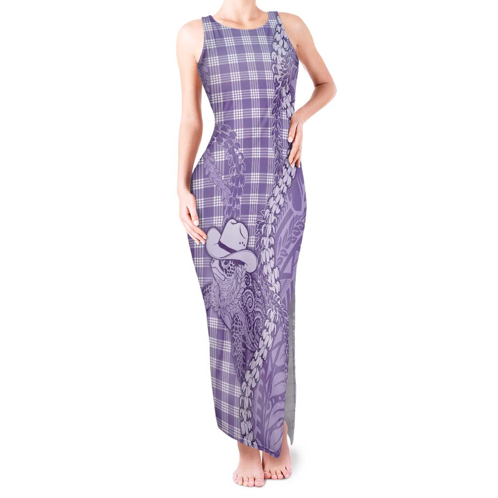 Purple Hawaii Palaka Cowboy Turtle Tank Maxi Dress Hawaiian Paniolo Puakenikeni Maile Lei DT05 Women Purple - Polynesian Pride