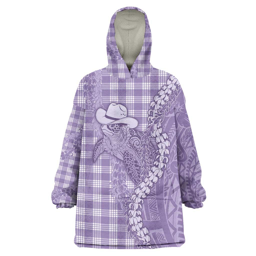Purple Hawaii Palaka Cowboy Turtle Wearable Blanket Hoodie Hawaiian Paniolo Puakenikeni Maile Lei DT05 One Size Purple - Polynesian Pride