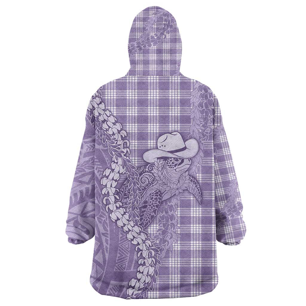 Purple Hawaii Palaka Cowboy Turtle Wearable Blanket Hoodie Hawaiian Paniolo Puakenikeni Maile Lei DT05 - Polynesian Pride