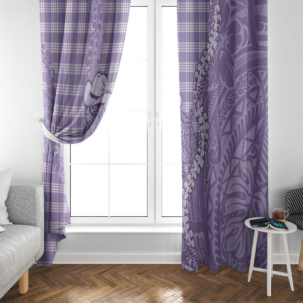 Purple Hawaii Palaka Cowboy Turtle Window Curtain Hawaiian Paniolo Puakenikeni Maile Lei - Polynesian Pride