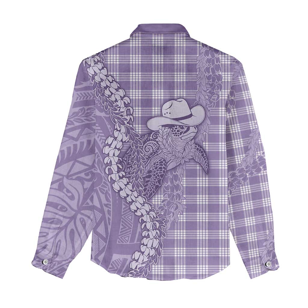 Purple Hawaii Palaka Cowboy Turtle Women Casual Shirt Hawaiian Paniolo Puakenikeni Maile Lei DT05 - Polynesian Pride