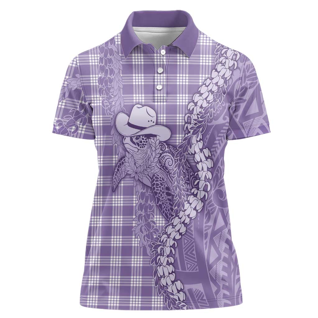Purple Hawaii Palaka Cowboy Turtle Women Polo Shirt Hawaiian Paniolo Puakenikeni Maile Lei DT05 Female Purple - Polynesian Pride