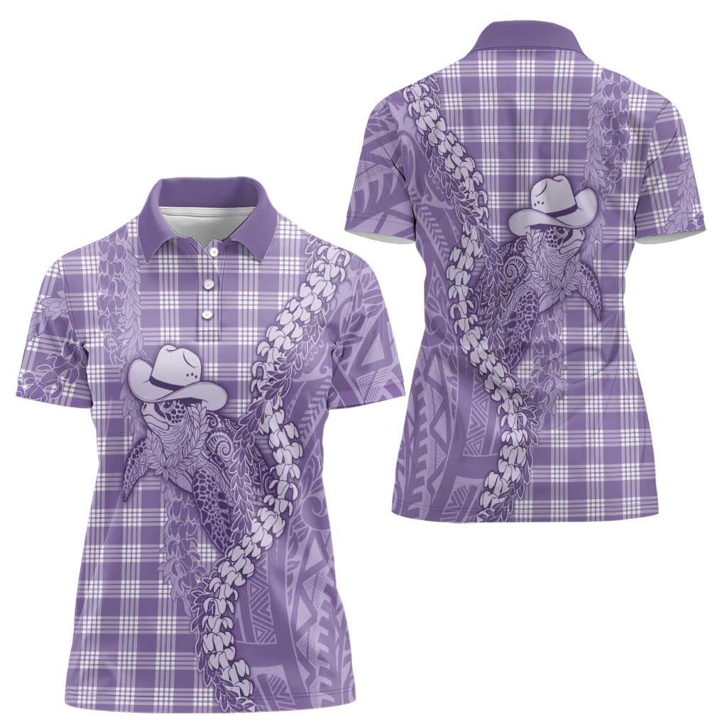Purple Hawaii Palaka Cowboy Turtle Women Polo Shirt Hawaiian Paniolo Puakenikeni Maile Lei DT05 - Polynesian Pride