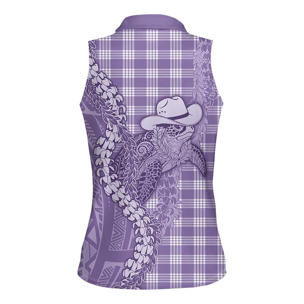 Purple Hawaii Palaka Cowboy Turtle Women Sleeveless Polo Shirt Hawaiian Paniolo Puakenikeni Maile Lei DT05 - Polynesian Pride