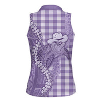 Purple Hawaii Palaka Cowboy Turtle Women Sleeveless Polo Shirt Hawaiian Paniolo Puakenikeni Maile Lei DT05 - Polynesian Pride