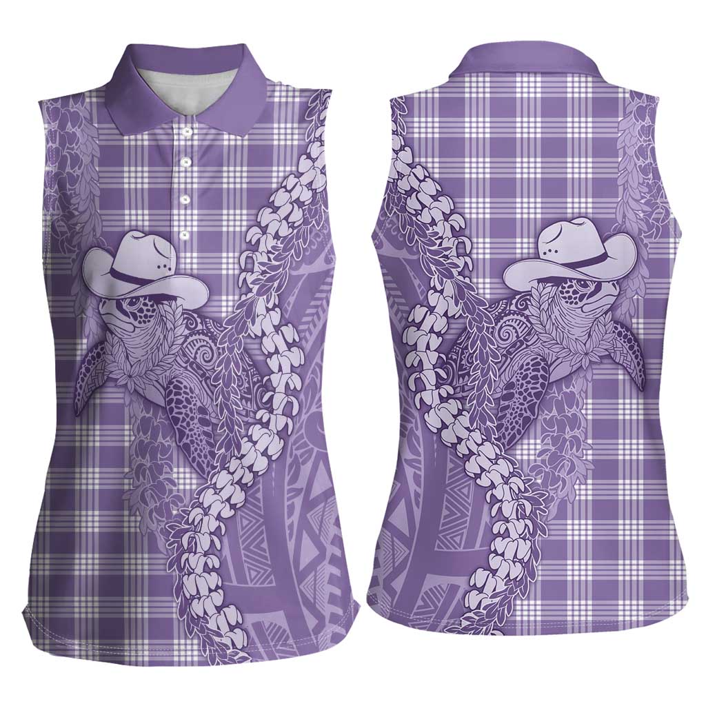 Purple Hawaii Palaka Cowboy Turtle Women Sleeveless Polo Shirt Hawaiian Paniolo Puakenikeni Maile Lei DT05 - Polynesian Pride