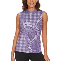 Purple Hawaii Palaka Cowboy Turtle Women Sleeveless Polo Shirt Hawaiian Paniolo Puakenikeni Maile Lei DT05 - Polynesian Pride