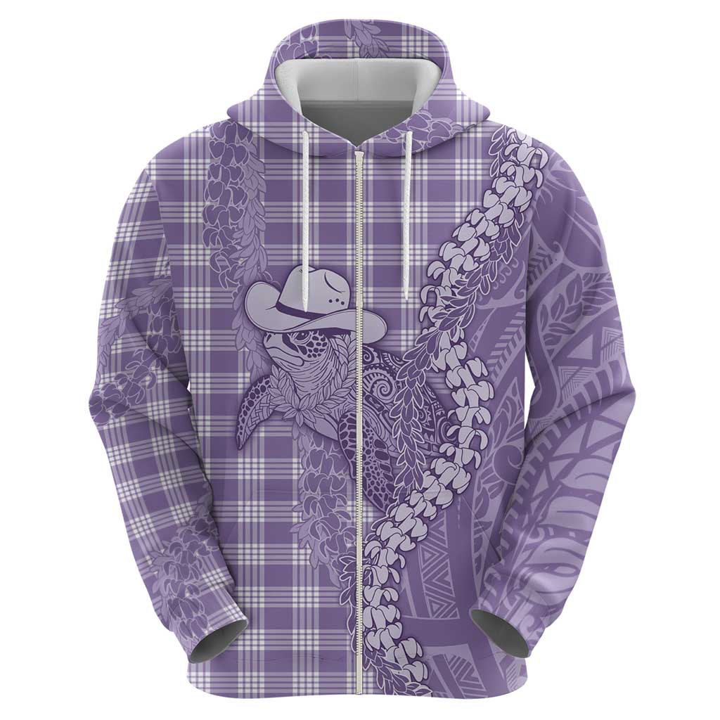 Purple Hawaii Palaka Cowboy Turtle Zip Hoodie Hawaiian Paniolo Puakenikeni Maile Lei DT05 - Polynesian Pride