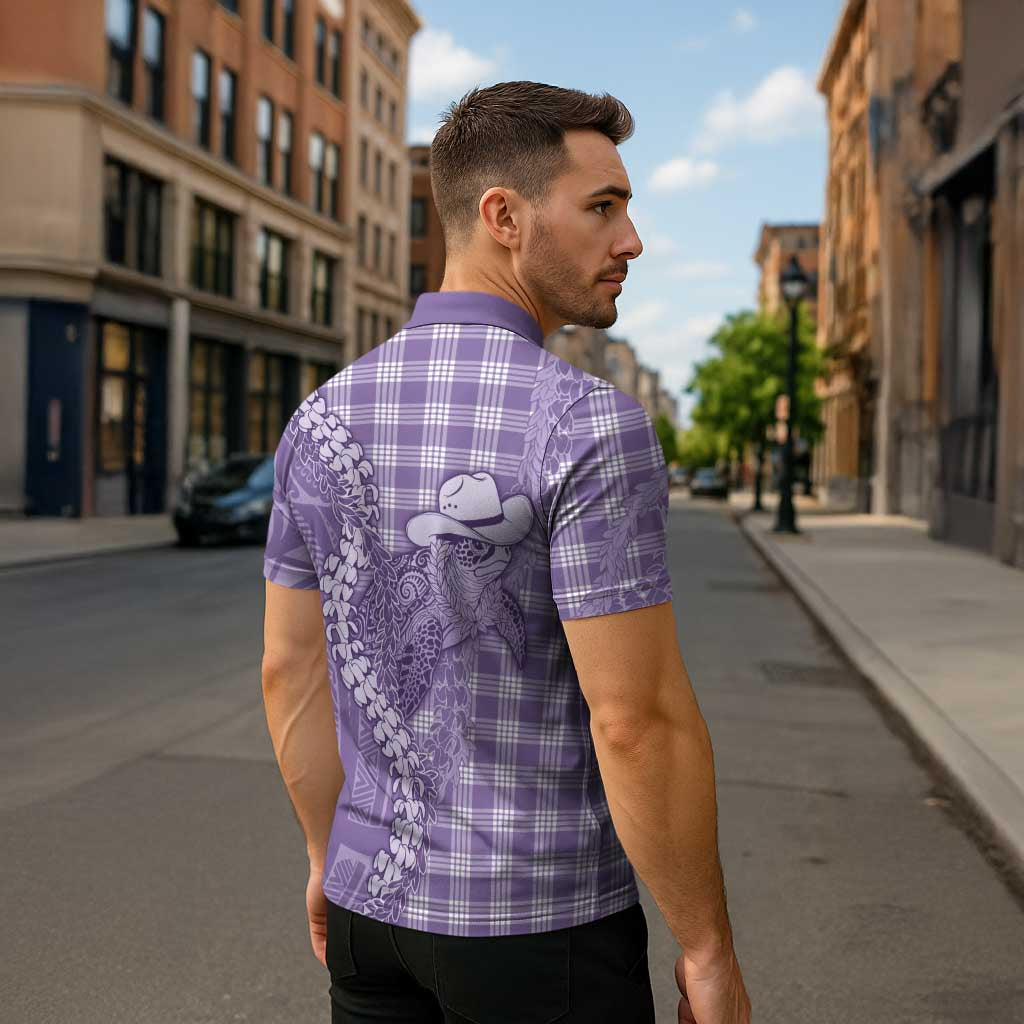 Purple Hawaii Palaka Cowboy Turtle Zipper Polo Shirt Hawaiian Paniolo Puakenikeni Maile Lei DT05 - Polynesian Pride
