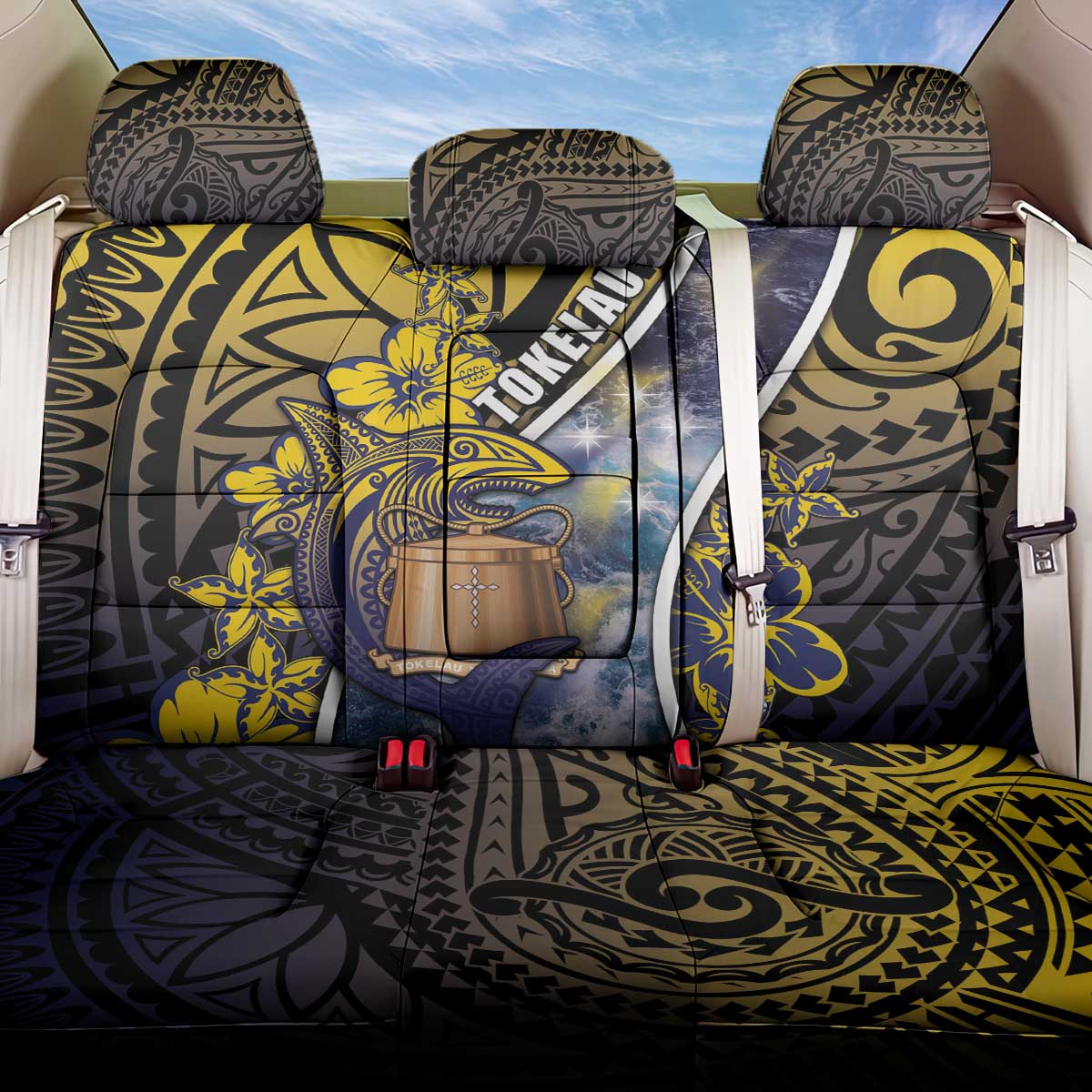Tokelau Back Car Seat Cover National Badge Waves Style