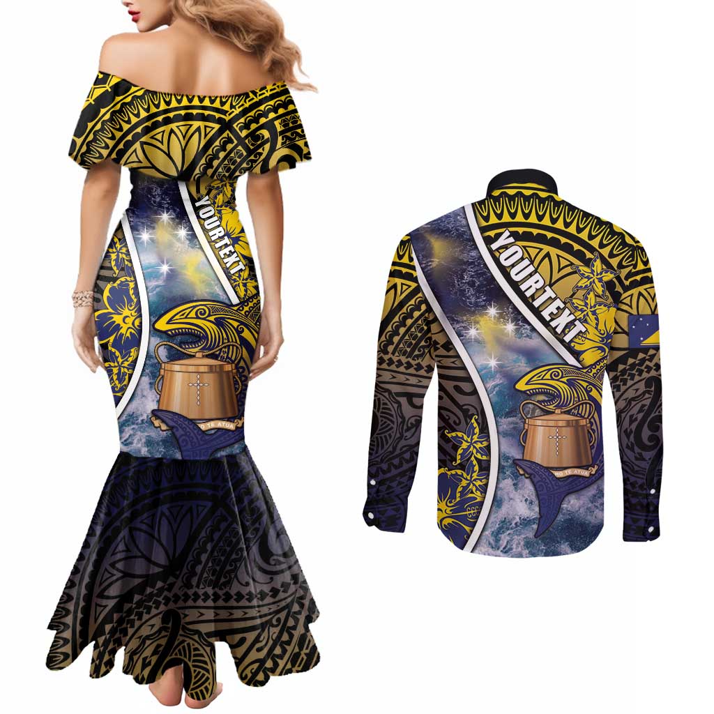 Personalised Tokelau Couples Matching Mermaid Dress and Long Sleeve Button Shirt National Badge Waves Style