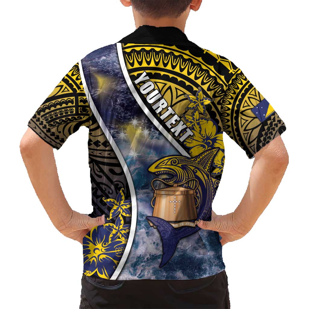 Personalised Tokelau Family Matching Long Sleeve Bodycon Dress and Hawaiian Shirt National Badge Waves Style DT05 - Polynesian Pride