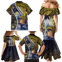 Personalised Tokelau Family Matching Mermaid Dress and Hawaiian Shirt National Badge Waves Style DT05 - Polynesian Pride