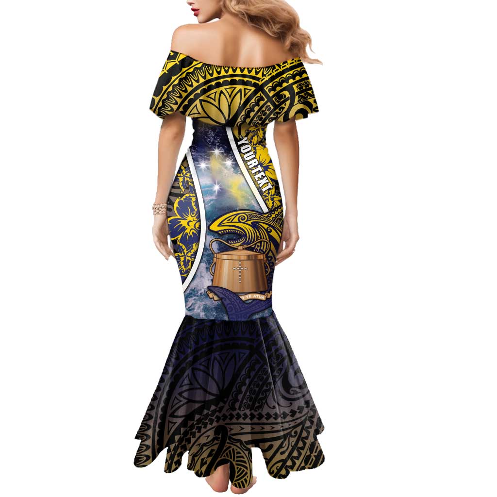 Personalised Tokelau Family Matching Mermaid Dress and Hawaiian Shirt National Badge Waves Style DT05 - Polynesian Pride