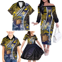Personalised Tokelau Family Matching Off The Shoulder Long Sleeve Dress and Hawaiian Shirt National Badge Waves Style DT05 - Polynesian Pride