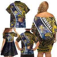 Personalised Tokelau Family Matching Off Shoulder Short Dress and Hawaiian Shirt National Badge Waves Style DT05 - Polynesian Pride