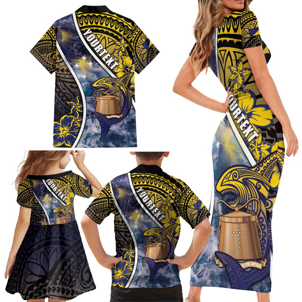 Personalised Tokelau Family Matching Short Sleeve Bodycon Dress and Hawaiian Shirt National Badge Waves Style DT05 - Polynesian Pride