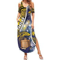Personalised Tokelau Family Matching Summer Maxi Dress and Hawaiian Shirt National Badge Waves Style DT05 Mom's Dress Yellow - Polynesian Pride