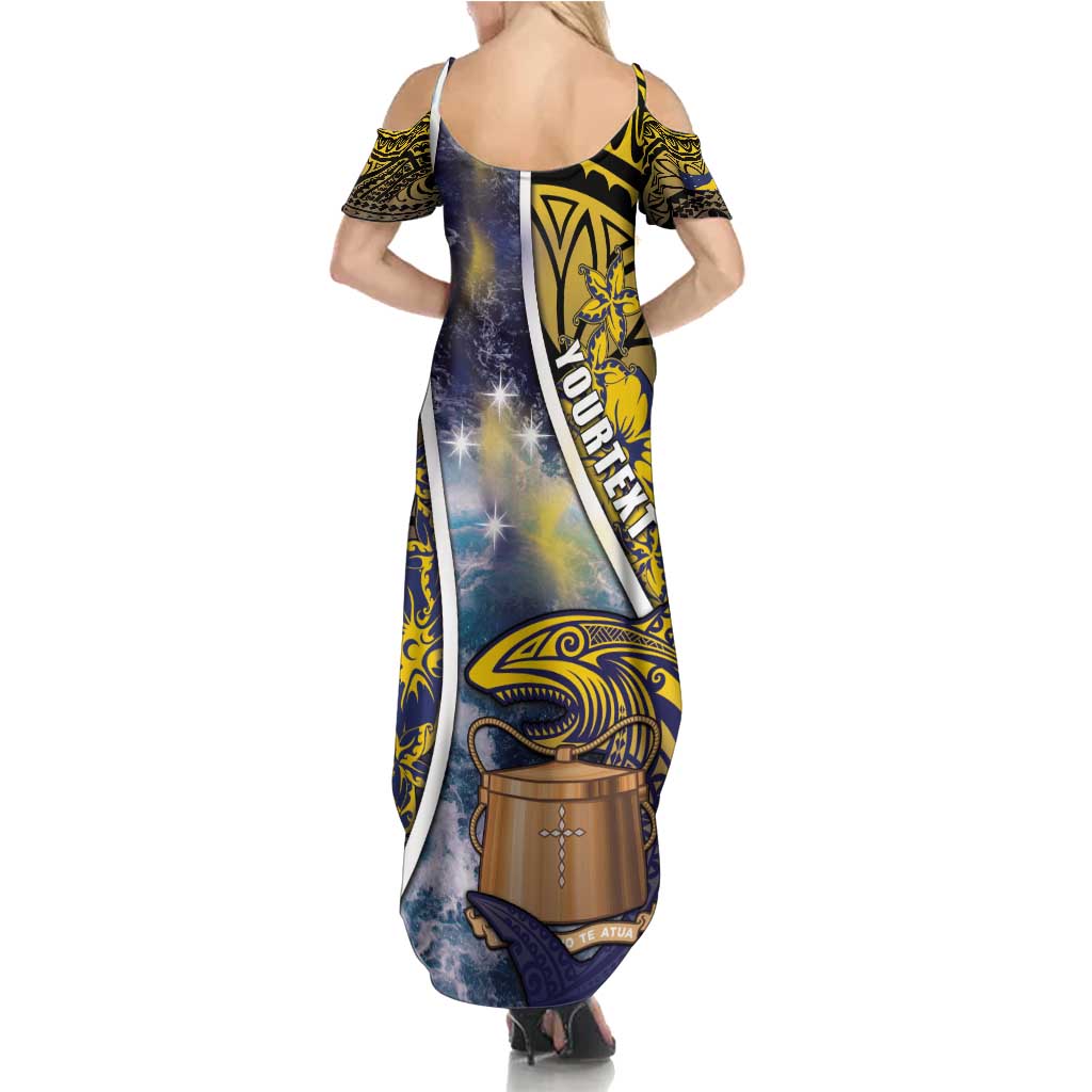 Personalised Tokelau Family Matching Summer Maxi Dress and Hawaiian Shirt National Badge Waves Style DT05 - Polynesian Pride