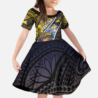 Personalised Tokelau Family Matching Tank Maxi Dress and Hawaiian Shirt National Badge Waves Style DT05 Daughter's Dress Yellow - Polynesian Pride