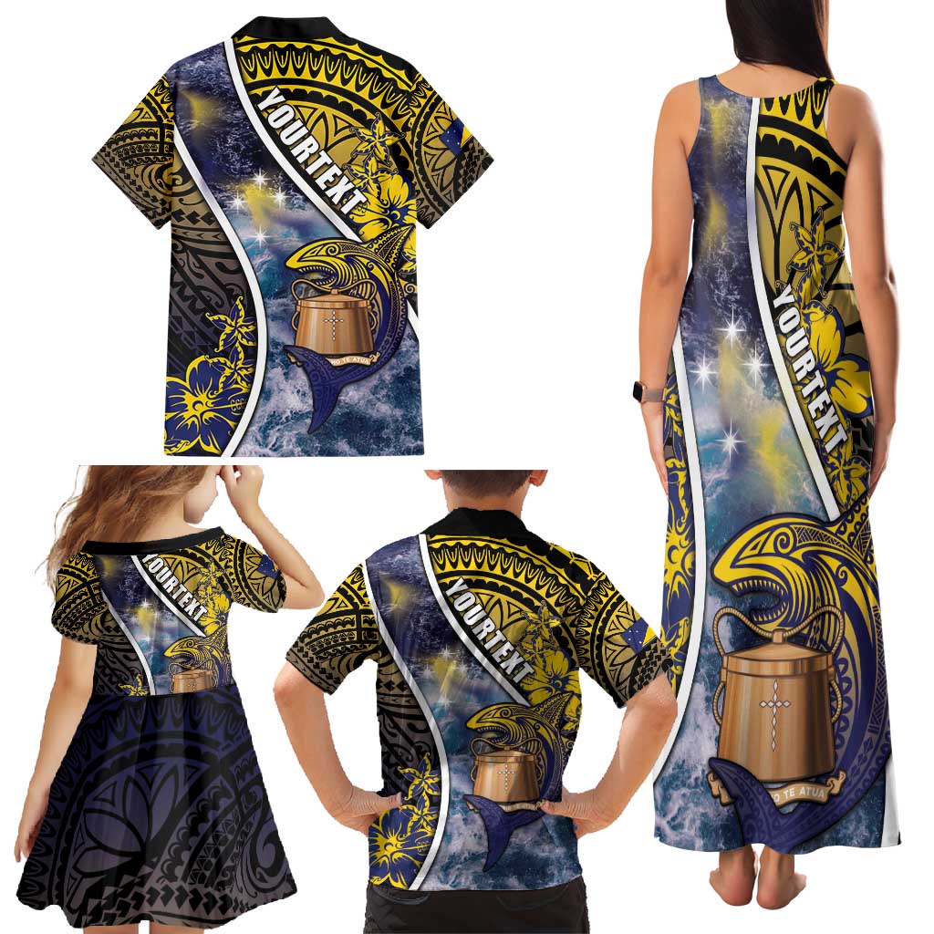 Personalised Tokelau Family Matching Tank Maxi Dress and Hawaiian Shirt National Badge Waves Style DT05 - Polynesian Pride