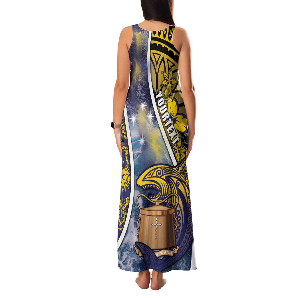 Personalised Tokelau Family Matching Tank Maxi Dress and Hawaiian Shirt National Badge Waves Style DT05 - Polynesian Pride