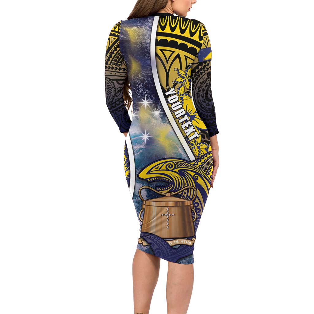 Personalised Tokelau Long Sleeve Bodycon Dress National Badge Waves Style DT05 - Polynesian Pride