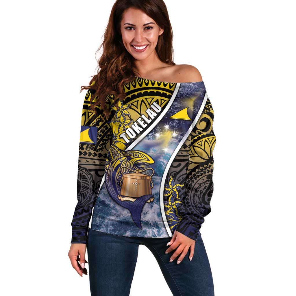 Personalised Tokelau Off Shoulder Sweater National Badge Waves Style