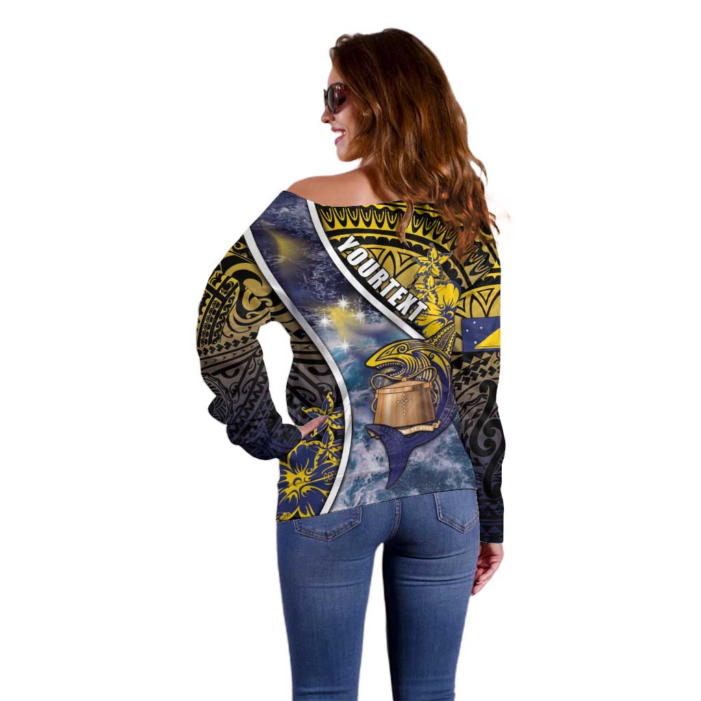Personalised Tokelau Off Shoulder Sweater National Badge Waves Style