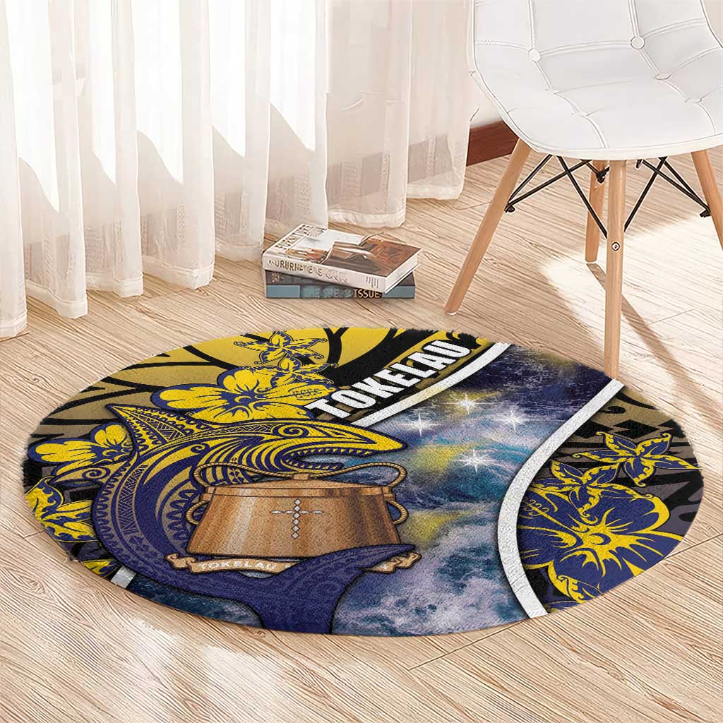 Tokelau Round Carpet National Badge Waves Style
