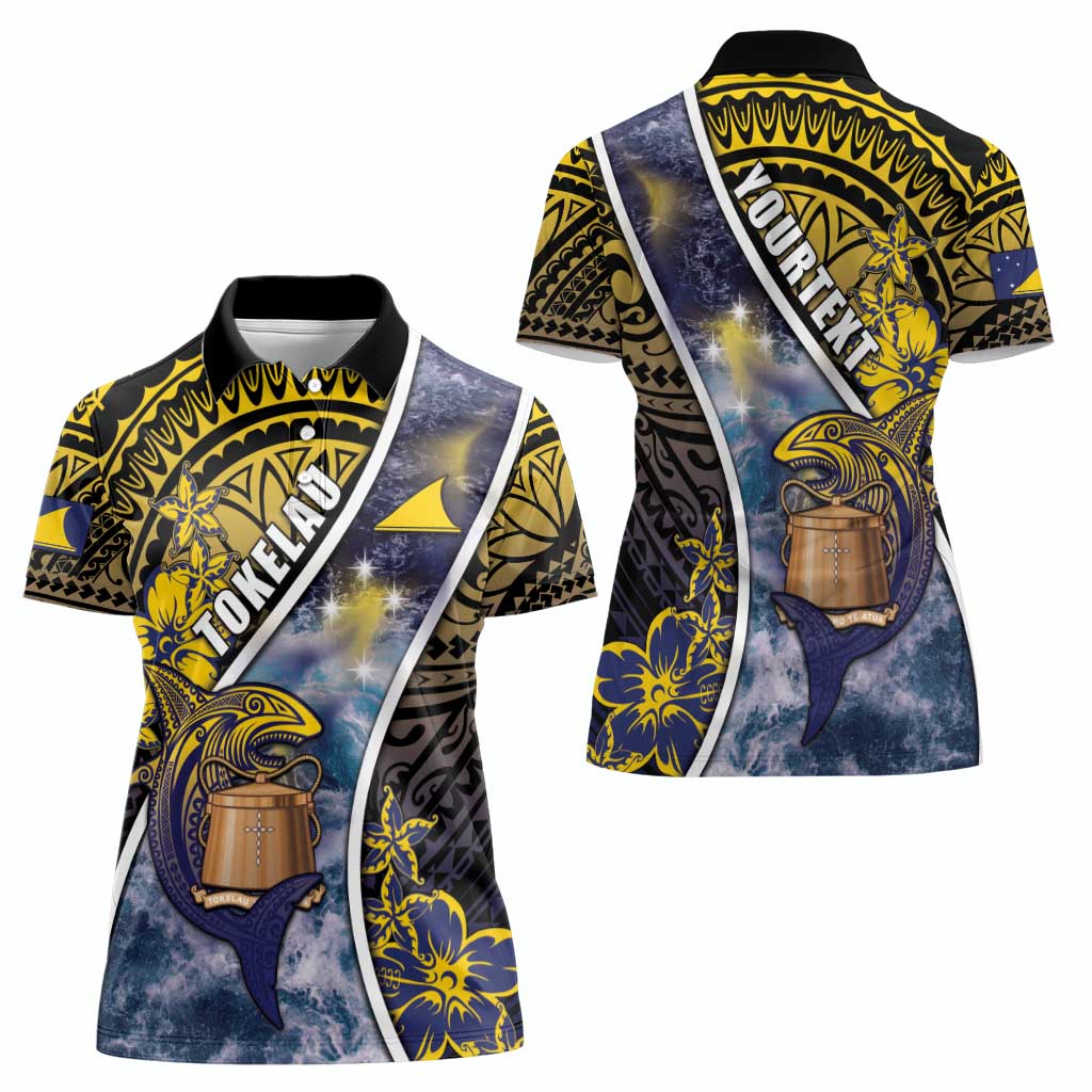 Personalised Tokelau Women Polo Shirt National Badge Waves Style