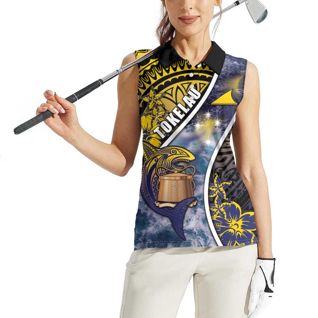 Personalised Tokelau Women Sleeveless Polo Shirt National Badge Waves Style