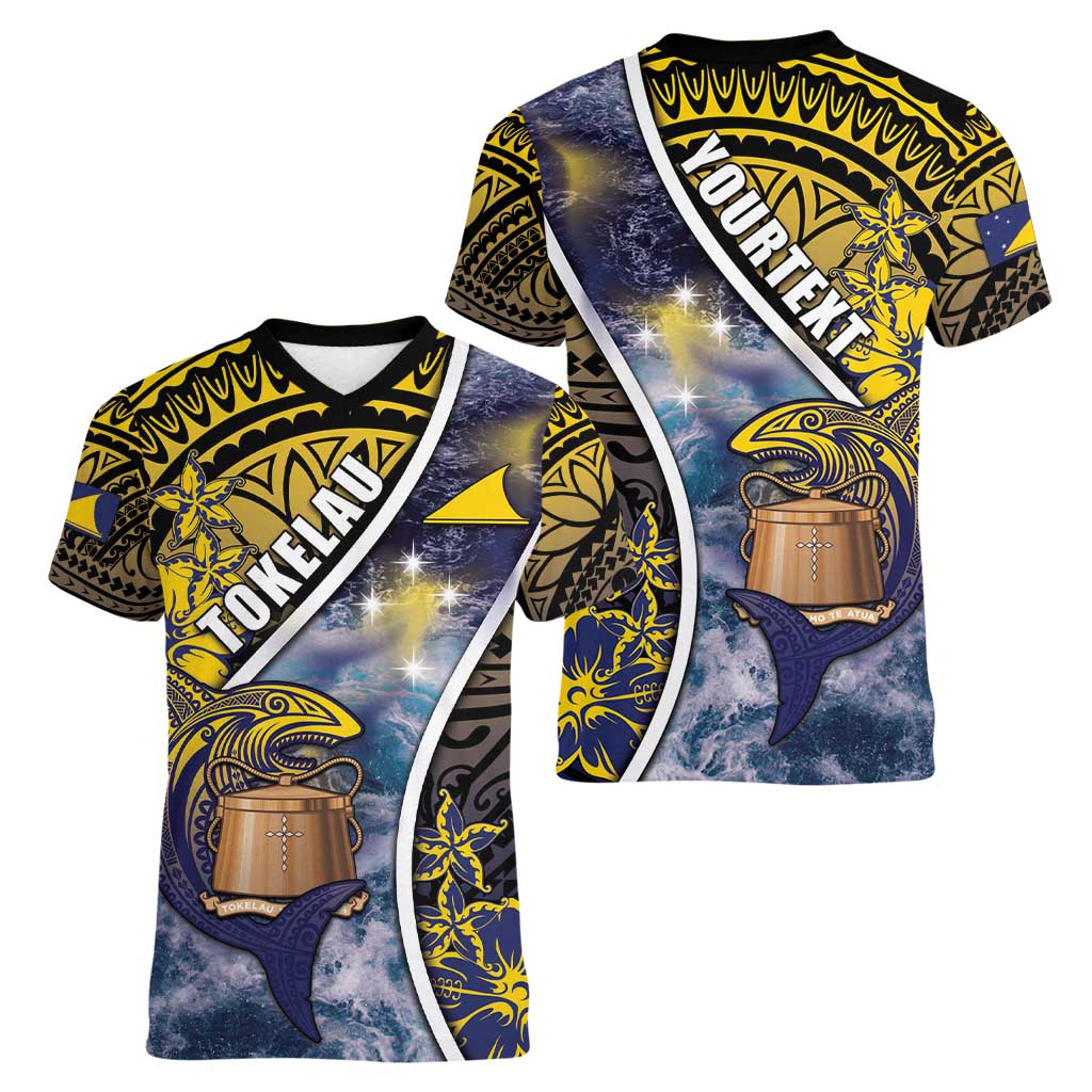 Personalised Tokelau Women V-Neck T-Shirt National Badge Waves Style