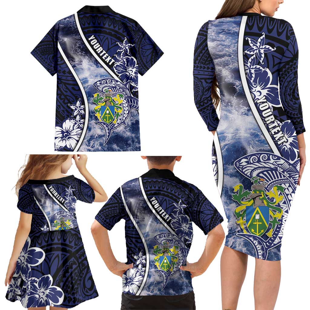 Personalised Pitcairn Islands Family Matching Long Sleeve Bodycon Dress and Hawaiian Shirt Coat Of Arms Waves Style DT05 - Polynesian Pride