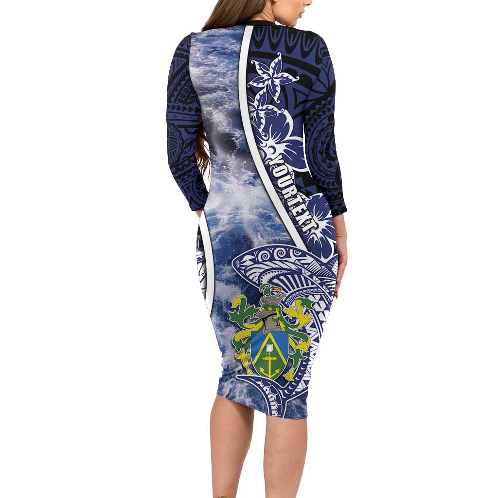 Personalised Pitcairn Islands Family Matching Long Sleeve Bodycon Dress and Hawaiian Shirt Coat Of Arms Waves Style DT05 - Polynesian Pride