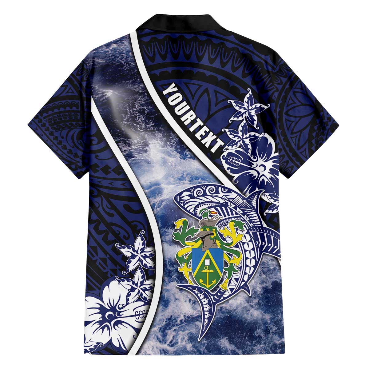 Personalised Pitcairn Islands Family Matching Off The Shoulder Long Sleeve Dress and Hawaiian Shirt Coat Of Arms Waves Style