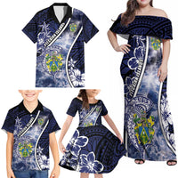 Personalised Pitcairn Islands Family Matching Off Shoulder Maxi Dress and Hawaiian Shirt Coat Of Arms Waves Style DT05 - Polynesian Pride