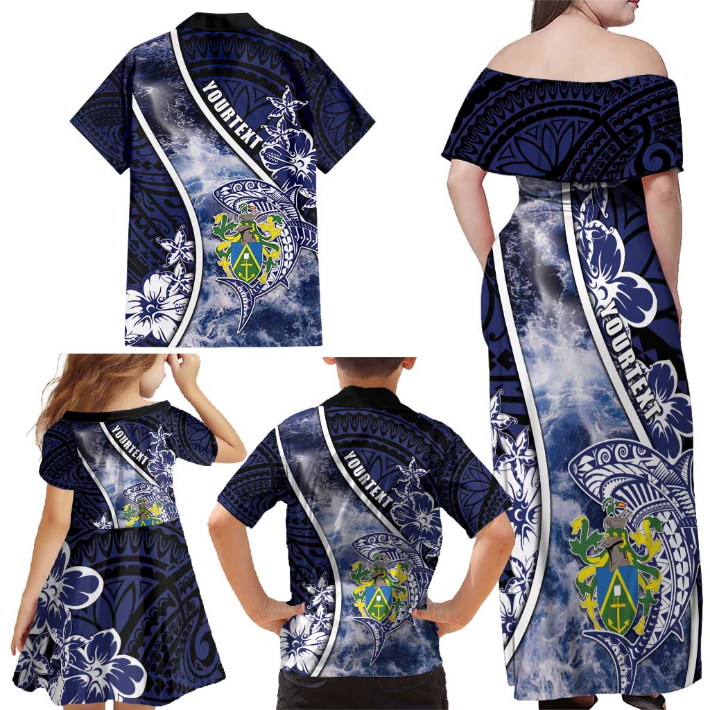 Personalised Pitcairn Islands Family Matching Off Shoulder Maxi Dress and Hawaiian Shirt Coat Of Arms Waves Style DT05 - Polynesian Pride