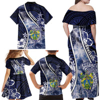 Personalised Pitcairn Islands Family Matching Off Shoulder Maxi Dress and Hawaiian Shirt Coat Of Arms Waves Style DT05 - Polynesian Pride