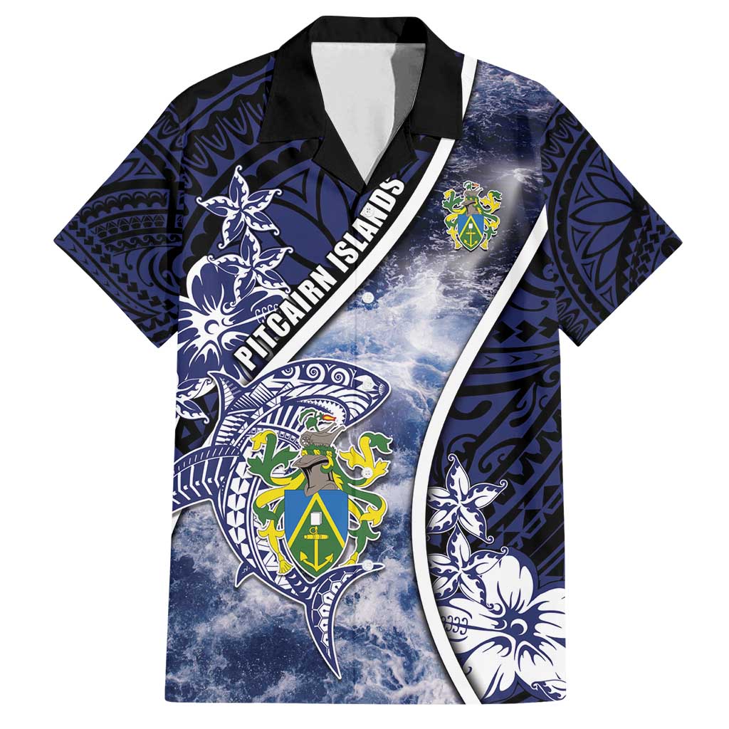 Personalised Pitcairn Islands Family Matching Off Shoulder Maxi Dress and Hawaiian Shirt Coat Of Arms Waves Style DT05 Dad's Shirt - Short Sleeve Navy - Polynesian Pride
