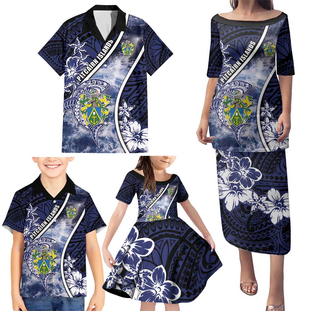 Personalised Pitcairn Islands Family Matching Puletasi and Hawaiian Shirt Coat Of Arms Waves Style DT05 - Polynesian Pride