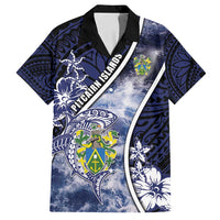 Personalised Pitcairn Islands Family Matching Puletasi and Hawaiian Shirt Coat Of Arms Waves Style